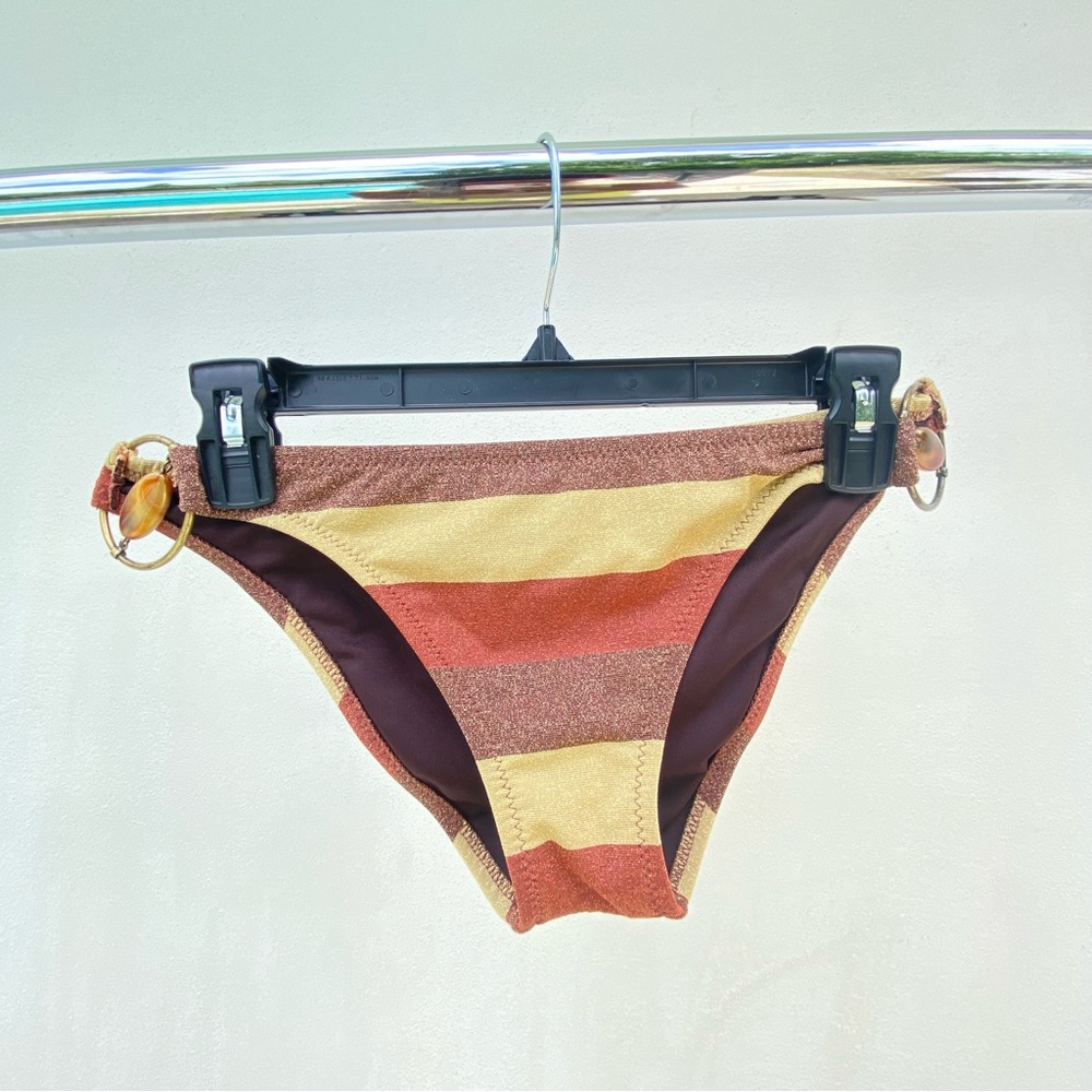 BECCA Gold & Rust Shimmer Embellished Bikini Bottoms Size Medium